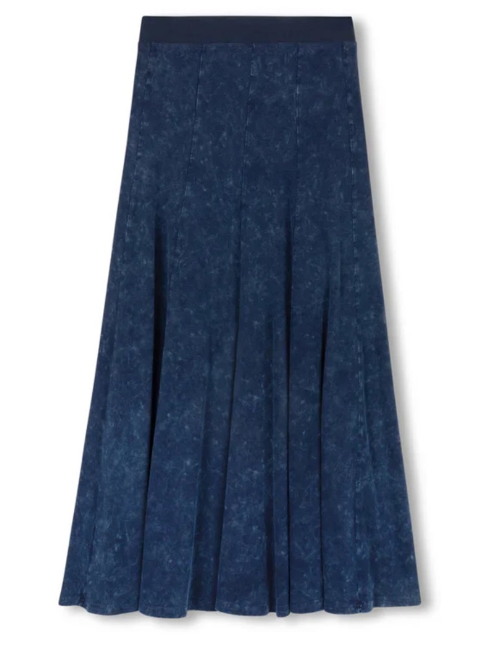 Vibe Denim Wash Panel Midi Skirt - Navy
